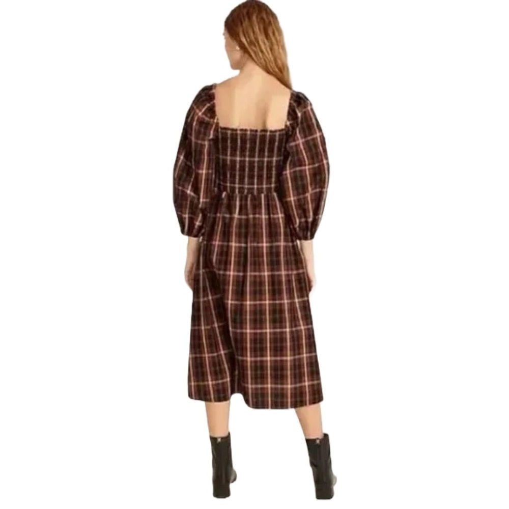 J.Crew Smocked puff-sleeve dress in Friday Plaid Size Medium Smocked Waist EUC - Picture 3 of 11